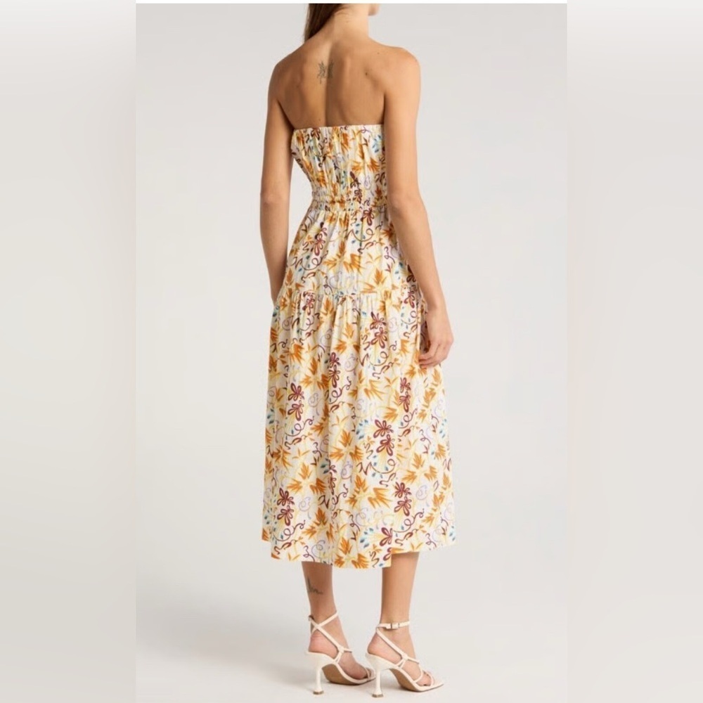 A.L.C. Clark Vibrant Multicolor Floral Strapless Cotton Midi Dress 4 - Picture 12 of 12